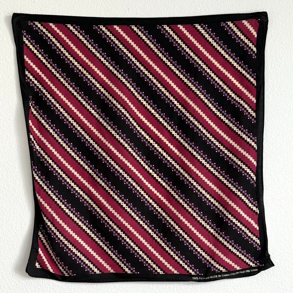 Vintage Color Fast Square Scarf Striped Pink Purple Geometric Regimental Cotton